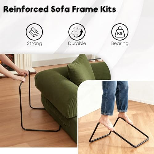 ZEIINPA Convertible Sleeper Sofa Bed with Cylindrical Pillow, Corduroy Folding Mattress Couch with Fixed-Shape Frame, Floor Sofa Lounge Couch for Living Room Bedroom Lounge Studio-Green 5