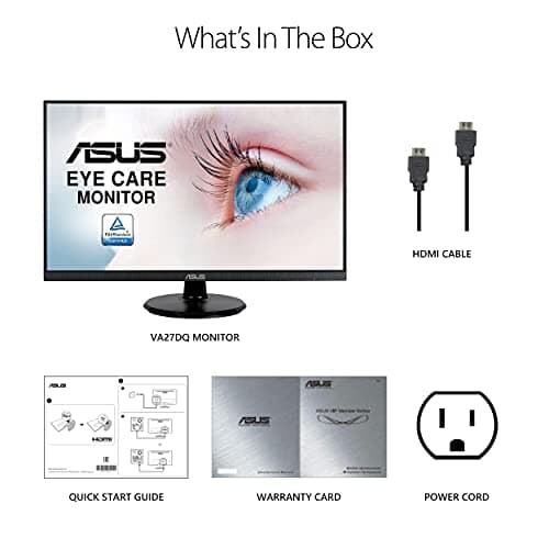 ASUS 27” 1080P Monitor (VA27DQ) - Full HD, IPS, 75Hz, Speakers, Adaptive-sync/FreeSync™, Low Blue Light, Flicker Free, VESA Mountable, Frameless, HDMI, VGA, DisplayPort, Tilt Adjustable, Black 6