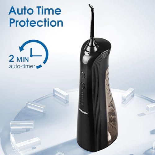 Leominor Water Flosser - 5 Modes Cordless Portable Oral Irrigator, IPX7 Waterproof, Rechargeable Teeth Cleaner Professional Flossing Cleaning Pick for Home Travel (Black) 7