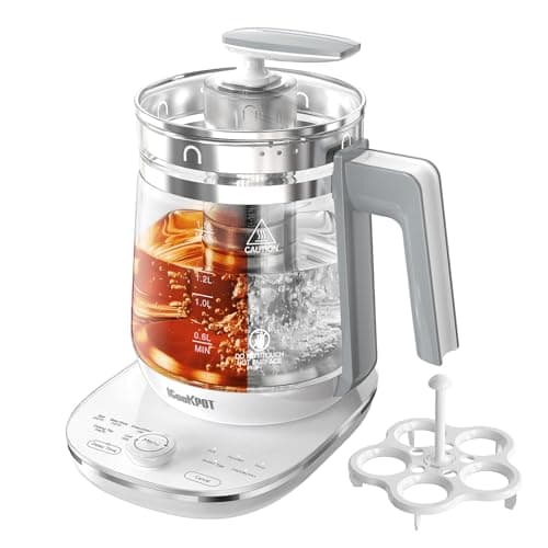ICOOKPOT Hot Electric Kettle with Tea Infuser and Temperature Control, 1.5L Stainless Steel Tea Maker & 1200W Rapid Boiling, Programmable Control for Coffee and More, White