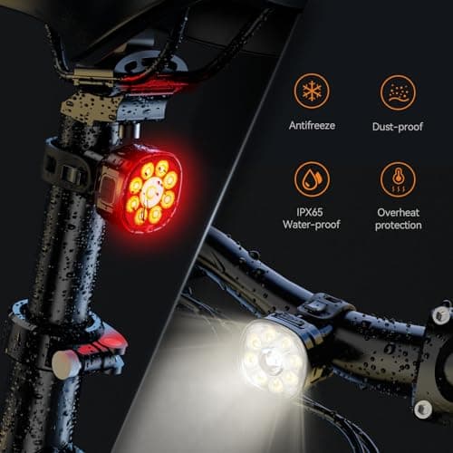 Bike Lights Kit 9LED Bike Headlights High & Low Beams, Ultra-Light and Bright Bicycle Lights, Waterproof Bike Lights for Night Riding, USB-C Bicycle Front and Rear Lights (VTG9) 6