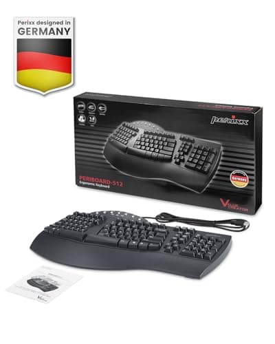 Perixx PERIBOARD-512B Wired Ergonomic Keyboard - Split Keyboard, Wrist Rest, Natural Typing - Wired USB Connectivity - US English - Black 7