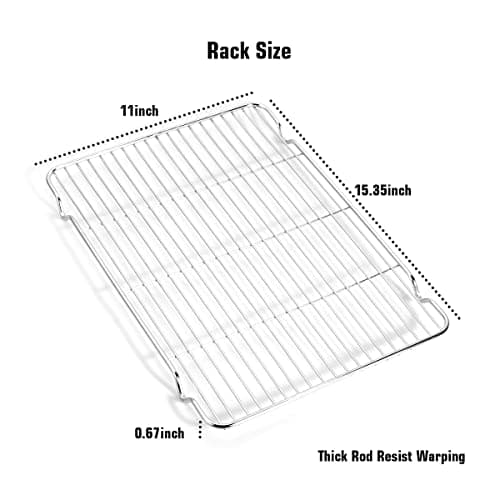 Wildone Baking Sheet & Rack Set [2 Sheets + 2 Racks], Stainless Steel Cookie Pan with Cooling Rack, Size 16 x 12 x 1 Inch, Non Toxic & Heavy Duty & Easy Clean 5