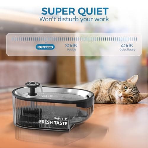 PAPIFEED Cat Water Fountain, 84oz/2.5L Automatic Pet Water Fountain Dog Water Dispenser with a Stainless Steel Tray, Easy Cleaning for Cats, Dogs, LED Light - Black 4