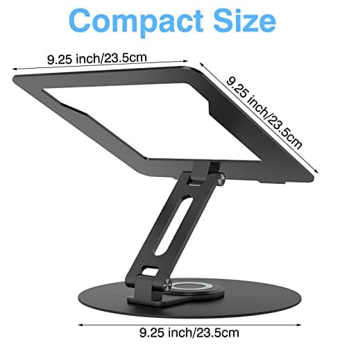 Swivel Laptop Stand for Desk, Adjustable Height Aluminum Computer Stand with 360 Rotating Base, Foldable Ergonomic Riser, Portable Laptop Holder Compatible with MacBook, All Laptops 10-17'', Black 8