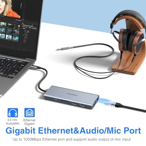 USB C Docking Station Dual Monitor for Dell/HP/Lenovo/Surface Laptop, 14 in 1 Triple Display Hub Multiple Adapter, Dongle with 2 HDMI 4K+VGA+5 Port+100W PD Charger+Ethernet+SD/TF+Audio 6