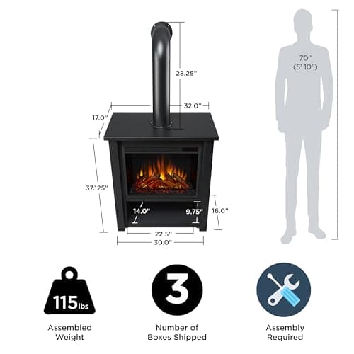 Real Flame Black Hollis Electric Fireplace - Freestanding with Remote Control - 6 Flame Colors & 5 Brightness Levels, Black 5