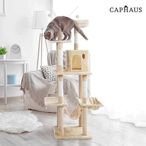 CAPHAUS 70-Inch Multi-Level Tall Cat Tree with Cute Top Perch, Scratching Posts, Cat Activity Tree w/Modern Hammock, Cat Cave Condo for Large Cats Kittens Tall Cat Climbing Play Tower 7