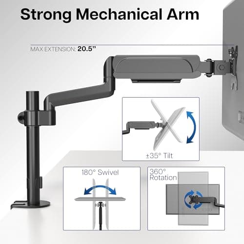 VIVO Single Monitor Arm Mount for 17 to 32 inch Screens - Tension Height Adjustment, Full Articulating Tilt, Swivel, Heavy Duty VESA Stand with Desk C-clamp and Grommet Option STAND-V001K 5