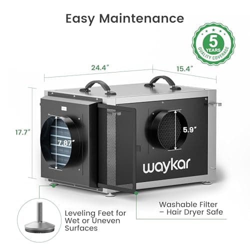 Waykar 158 Pints Crawl Space Dehumidifier with Remote Control and Pump, Dual Duct HVAC Commercial Whole-House Dehumidifier for Basement, Industry Water Damage Unit - 5-Year Quality Coverage 8