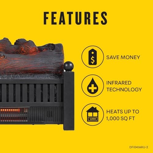 duraflame® Electric Log Set 1,000 Sq Ft Infrared Heater, Faux Logs Insert with LED Flames for Existing Fireplaces, Crackling Sounds, Remote Control Included 8