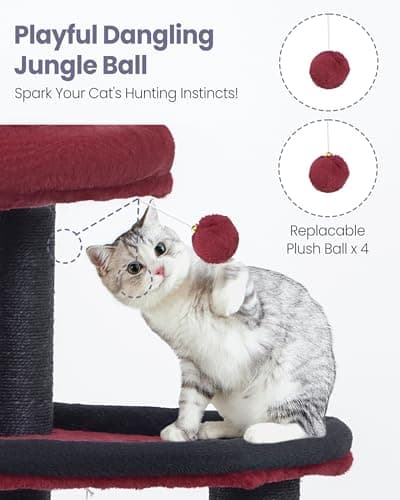 Heavy Duty Cat Tree for Large Cats Adult - 60 Inch XXL Sturdy Cat Tower Condo with Extra Wide Scratching Posts (φ4.4in) Big Cat House Hammock Perch - Indoor Wood Modern Multi Level Corner Cat Bed 6