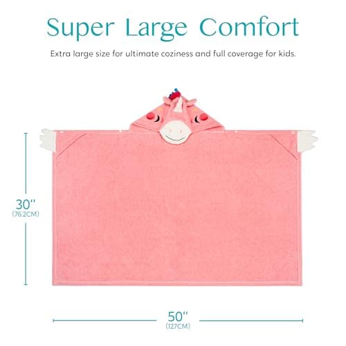 Joiedomi Unicorn Hooded Towel for Kids Soft 100% Cotton Bath Beach Towel 30" x 50" for Kids 3-10 Years Toddler Pool Poncho with Hood Absorbent Swim Wrap for Boys Girls 6