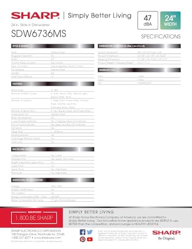Sharp SDW6736MS 24-inch Stainless Steel Dishwasher, Third Rack, Library Quiet 47 dB, Power Wash Sprayer 24