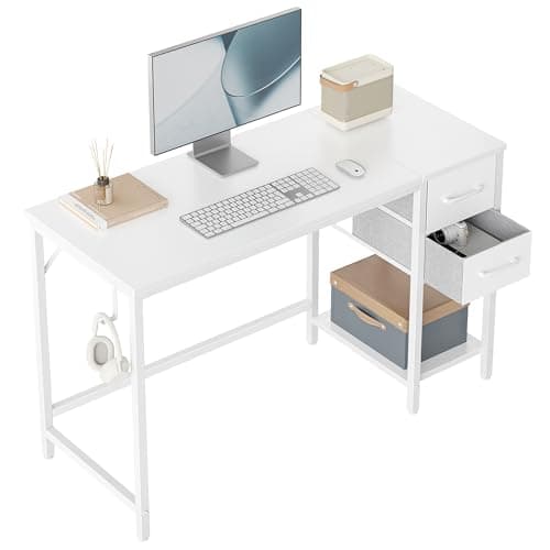 CubiCubi Computer Desk with 2 Drawers, 40 Inch Small Home Office Desk Study Writing Table, Pure White