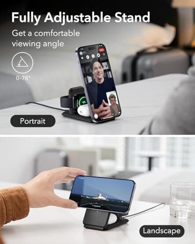 ESR for 3 in 1 Magsafe Charger, Travel Charger Stand Made for Apple Watch Certified, Foldable Charging Station Compatible with Magsafe and iPhone 17/16/15/14/13/12, AirPods 4/3/Pro, Black 6