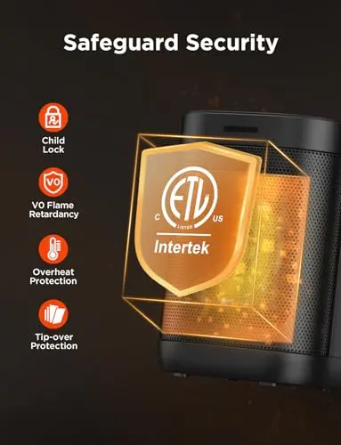 1500W Space Heater for Indoor Use, 2S Fast Heating, Electric Ceramic Heater with Thermostat, 24H Timer, Overheat & Tip-over Protection, for Office Bedroom Use 5