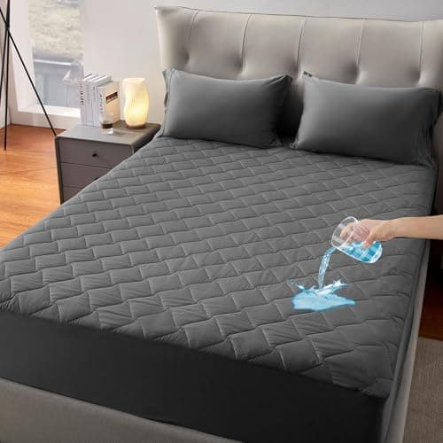 SLEEP ZONE Waterproof Mattress Protector Pad Queen Machine Washable, Breathable Mattress Topper with Deep Pockets, All-Season Use, Hotel Quality (Queen, Grey)