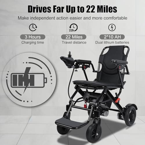Electric Wheelchair, Foldable Power Wheelchair for Adults with 12 Mile Range and Large Footrest, Lightweight 40Lbs 500W Motor Folding Compact Motorized Wheelchair for Seniors Black 8