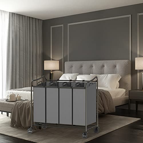 Simple Houseware 4-Bag Heavy Duty Laundry Sorter Rolling Cart, Dark Grey 9