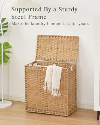 SETVSON Laundry Hamper with Lid Wicker Laundry Basket 112 L (29.6 Gal) Laundry Hampers Handwoven Rattan Clothes Hamper with Handles 3 Removable Liner Bag, 6 Mesh Bags for Bathroom Bedroom Natural 8