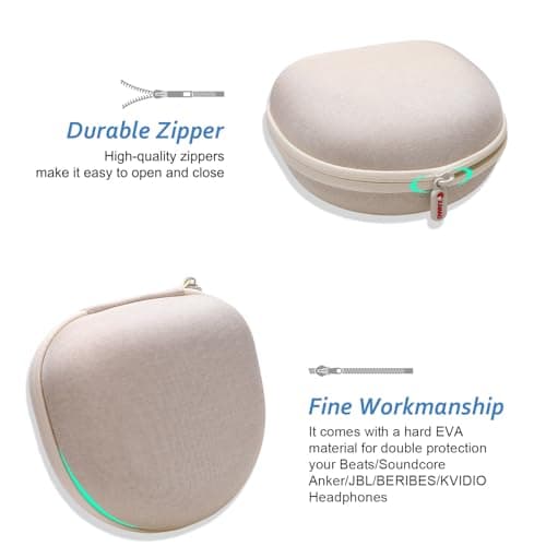 Headphone Headset Case for Beats/JLab JBuds Lux ANC/JBL/TOZO/BERIBES/Picun/KVIDIO Wireless Noise Cancelling Over-Ear Foldable Headphones (Cream) 5