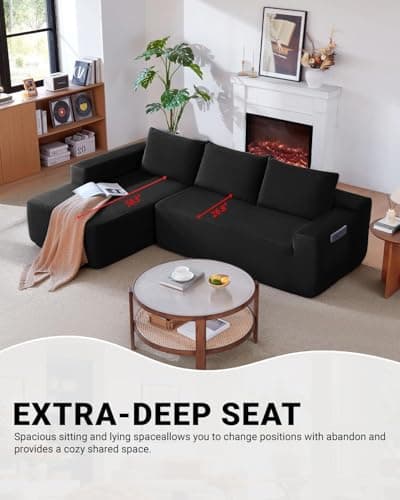 Vanress 97" Cloud Couch Sectional, L Shaped Boneless Couch Sectional Couches for Living Room, Modern Comfy Corduroy Fluffy Modular Sofa with Deep Seat, No Assembly (Black, Left Facing Chaise) 5