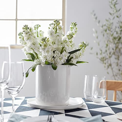 DOWAN Kitchen Utensil Holder, Large Utensil Holder for Countertop (H7.2” x W6.2”), Ceramic Cooking Utensil Holder for Kitchen Decor, Utensil Crock with Cork Mat, Handmade DIY Gifts, Cream White 6