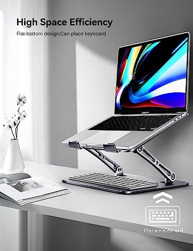 ivoler Adjustable Laptop Stand with 360° Rotating Base,Ergonomic Laptop Stand for Desk,Foldable & Portable Laptop Riser,Suitable for Collaborative Work, Fit MacBook/Laptop up to 16 inches[Space Gray] 5
