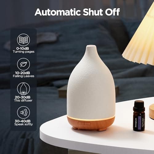 InnoGear Oil Diffuser, 150ML Ceramic Diffuser for Essential Oils Handcrafted Aromatherapy Diffuser Ultrasonic Cool Mist Humidifier with 2 Mist Modes Waterless Auto Off for Room Office, White 9