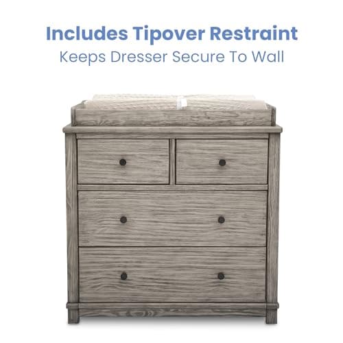 Simmons Kids Monterey 4 Drawer Dresser with Changing Top and Interlocking Drawers, Rustic White 9