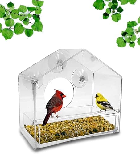 Nature Gear Window Bird Feeder with Strong Suction Cups, Clear Acrylic Window Bird Feeder with Removable Sliding Seed Tray, Weather-Resistant, Squirrel-Resistant Design, House Style