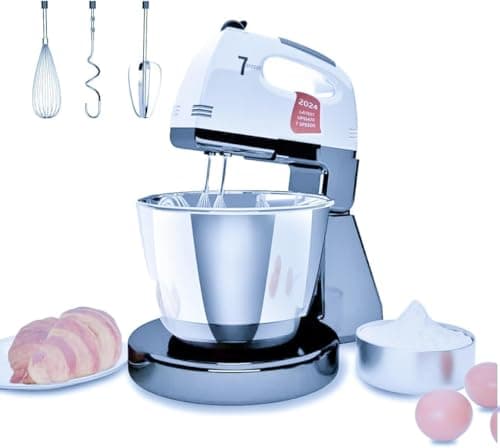 Stand Mixers, 7 Speeds With 3QT Stainless Steel Bowl, Stand and Hand Mixer with Dough Hook, Whisk, Mixing Beater for Baking, Cake, Cookie, Kneading (OJ2)