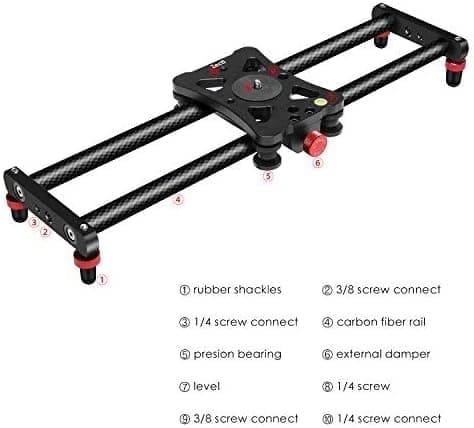 Zecti Camera Slider 24"/60 cm Adjustable Carbon Fiber Camera Dolly Track Slider Video Stabilizer Rail for Camera DSLR Video Movie Photography Camcorder Stabili & Phone, Black 8