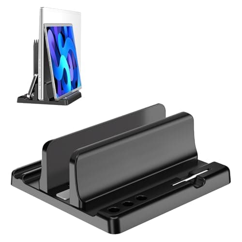 Vertical Laptop Stand Holder - Adjustable ABS Plastic Desktop Management Notebook Dock, Space-Saving 3 in 1 Compatible with All MacBook Pro Air, Mac, HP, Dell, Microsoft Surface (Black-1 Slot Version)