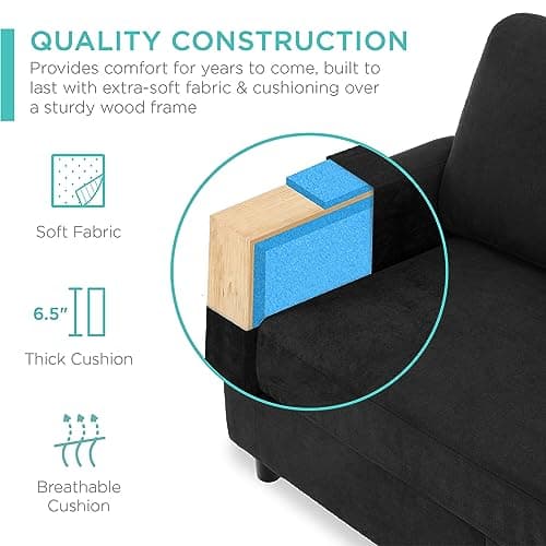 Best Choice Products Upholstered Sectional Sofa for Home, Apartment, Dorm, Bonus Room, Compact Spaces w/Chaise Lounge, 3-Seat, L-Shape Design, Reversible Ottoman Bench, 680lb Capacity - Black 5
