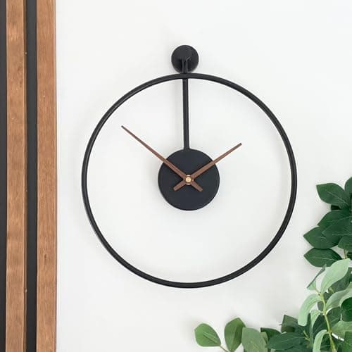 OAKOA Modern 12 Inch Silent Wall Clock - Black Metal Clock for Living Room, Bathroom, Kitchen, Office, Minimalist Decor