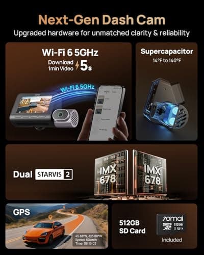 70mai 4K T800 3 Channel Dash Cam, Dash Cam Front and Rear Inside(2160P+2160P+1080P), STARVIS 2 IMX678, HDR Night Vision, Dash Camera for Cars with 512GB Card, WiFi 6, 4G LTE, ADAS, 24H Parking Mode 6