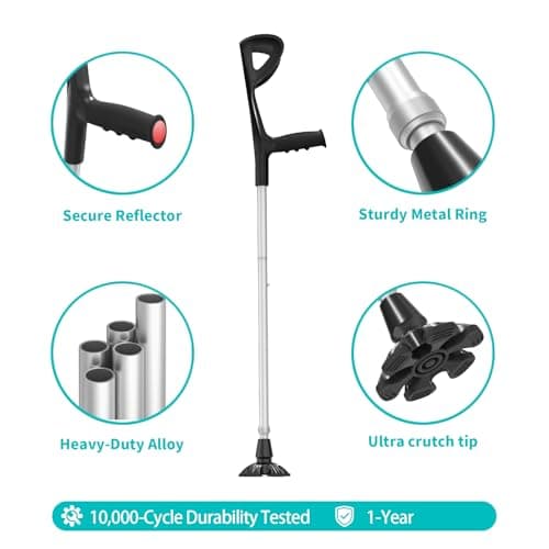 Ergonomic Forearm Crutches for Adults – Adjustable Folding Arm Crutch Pair, Lightweight Heavy Duty Walking Aid with Non-Slip Tips, Portable Travel-Friendly Design (Supports 300 lbs, Black) 6