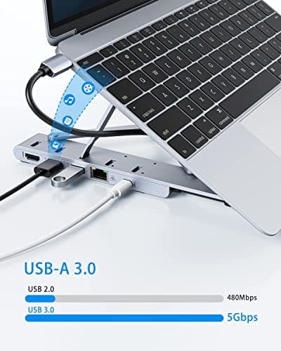 Laptop Docking Station, Selore 6 in 1 USB C Docking Station Stand with HDMI+2 USB3.0+USB-C Data+Ethernet+PD for MacBook/Dell/Surface/HP/Lenovo 6