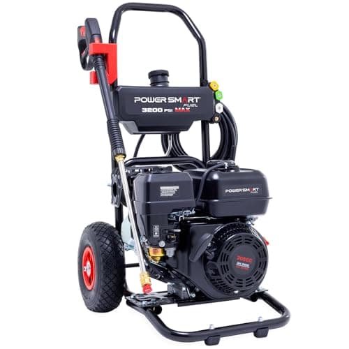 PowerSmart Gas Pressure Washer 3200 PSI, 2.5 GPM, 208cc, 4500W, Onboard Soap Tank, Metal Spray Wand, 5 Nozzle Set for Cleaning Equipment, Decks, Driveways, Two Story Homes, Paint prep (DB1051)