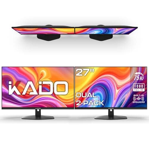 Kado Dual Monitor Setup - 2-Pack 27" 1920x1080 Computer Monitor 75Hz VESA Mount HDMI Office Gaming Hybrid Built-in Speakers (E27 Dual Series)