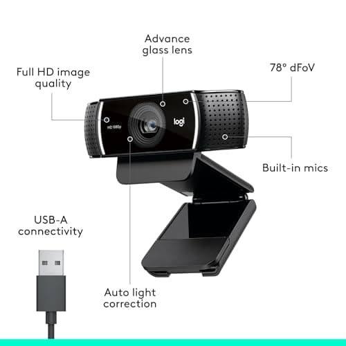 Logitech C922x HD Pro PC Webcam, Full HD 1080p/30fps or 720p/60fps Video, HD Light Correction, Works with Microsoft Teams, Google Meet, Zoom, Nintendo Switch 2’s new GameChat mode, Mac/Tablet- Black 7