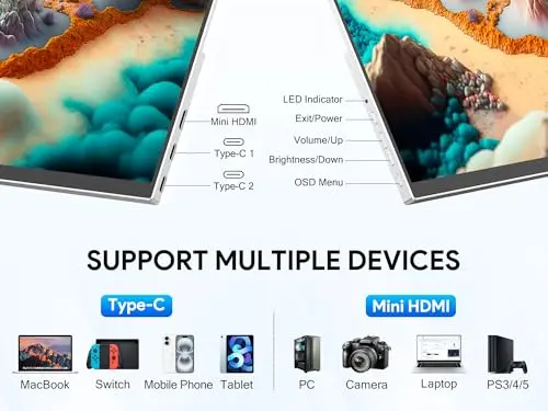 16" OLED Portable Monitor, 3K 2880x1800 120Hz 0.1ms USB-C HDMI OLED Monitor with Ultra-Thin Bezels 120% DCI-P3 Kickstand Speakers VESA for Laptop Mini PC Windows Mac Phone PS4 PS5 Switch, Silver 5