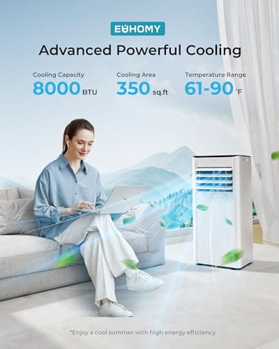 EUHOMY 8,000 BTU Portable Air Conditioners, 4-in-1 Portable AC Unit Up to 350 Sq.Ft, 4 Modes Quiet Air Conditioner with Remote Control, Cool, Fan, Dehumidifier, 24H Timer, Bedroom, Office, Apartments 2