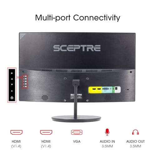 Sceptre Curved 27-inch Prime Monitor up to 100Hz 1080p, HDMI x2, VGA, 99% sRGB, Built-in Speakers, R1500, Machine Black 2025 (C275W-1920RN Series) 5