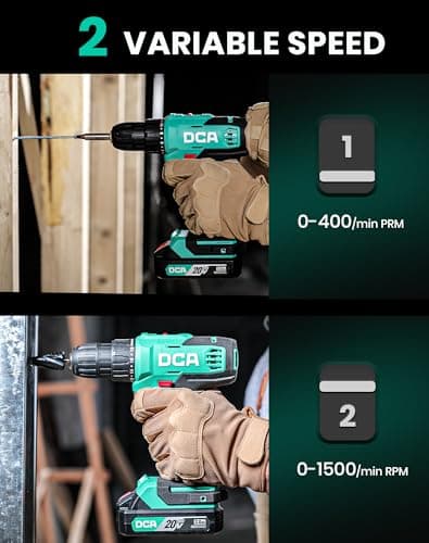 DCA Cordless Drill Set, 354 in-lbs Torque, 3/8" Keyless Chuck, Electric Power Drill with 2.0Ah Battery and Charger,18+1 Position,25-Piece 20V Drill Driver Kit, ADJZ2035 4