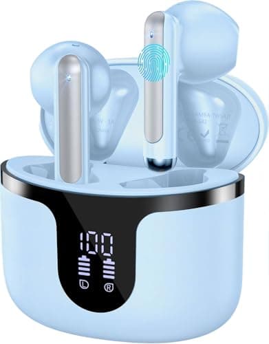 BHNYBWUL Wireless Earbuds Bluetooth 5.4 Headphones 50Hrs Playtime Bluetooth Earbuds Hi-Fi Stereo 4 ENC Mics, Wireless Headphones IPX7 Waterproof Ear Buds LED Display USB-C, LightBlue