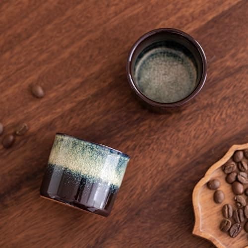 RISTEASO Espresso Cups Set of 2, Ceramic Espresso Cups, Expresso Shots Cups, 2.5oz Tea Cups, Demitasse Cups (2, magic outside) 5