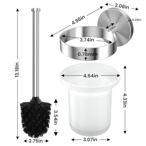 Dailyart Toilet Brush Holder Set: 2 Pack Bathroom Deep Cleaning - Stainless Steel & Glass Toilet Cleaner with Ergonomic Design - No Drilling Wall Mounting 6